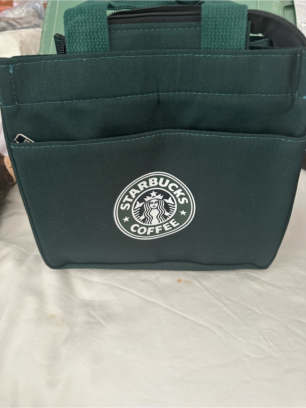 Starbucks Dark Green Canvas Toiletry Bag with Front Logo